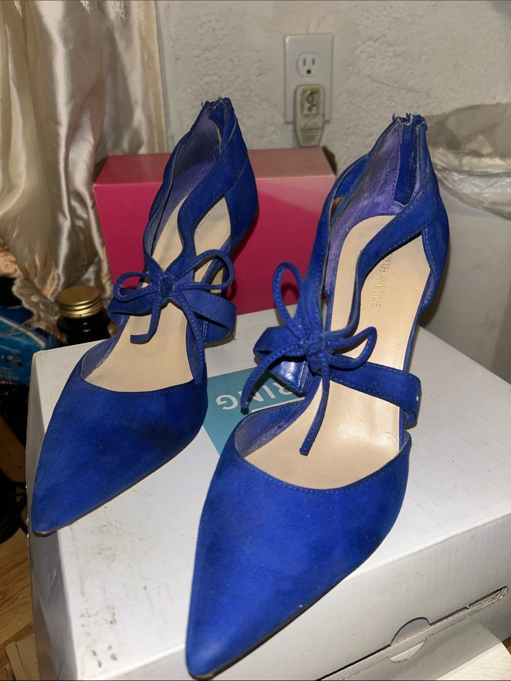 Saks Fifth Avenue Cobalt Blue Pointed-Toe Lace-Up Heels